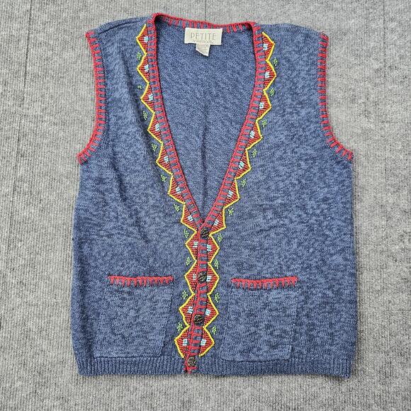 Vintage Petite Sophisticate Sweater Vest Womens Small Aztec Knit Southwestern 90 - Picture 1 of 5